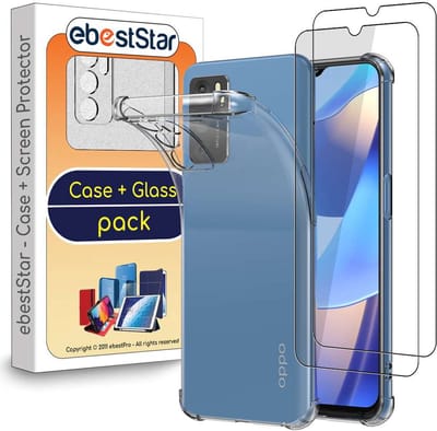 ebestStar - Hoes geschikt voor Oppo A16, A16S NFC, Silicone Slim Cover Case, Versterkte Hoeken en Randen hoesje, Transparant + Gehard Glas x2