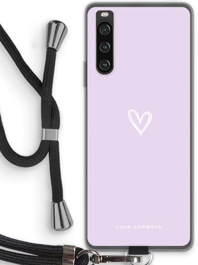 Case Company® - Hoesje met koord geschikt voor Sony Xperia 10 IV hoesje met Koord - Klein hartje paars - Telefoonhoesje met Zwart Koord - Bescherming aan alle Kanten en Over de Schermrand