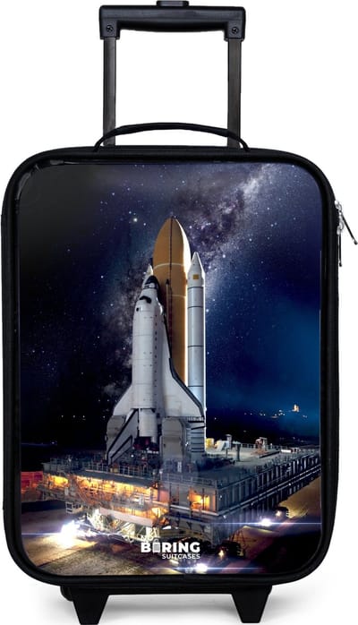 NoBoringSuitcases.com® - Kinderkoffer jongen - Kindertrolley meisje - Spaceshuttle die kan opstijgen - Koffer kind lichtgewicht - Reiskoffer trolley voor kinderen - Koffertje met lichtgevende wieltjes - Rolkoffer zwart