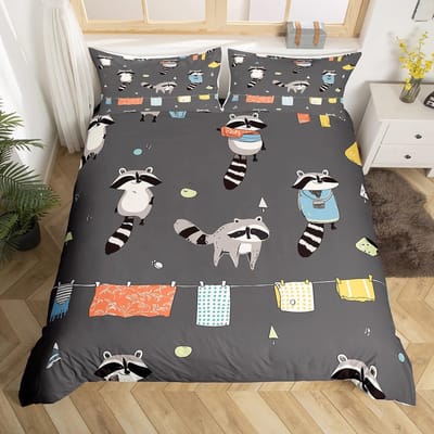 Wasbeer Beddengoed Set voor Jongens Kinderen Meisjes Schattige Cartoon Wilde Dieren Dekbedovertrek Lieflijke Dieren Dekbedovertrek Polyester Dekbedovertrek 140x200cm 3pcs