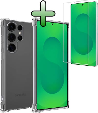 Hoesje Met Screenprotector - Geschikt voor Samsung Galaxy S25 Ultra - Sterk & Shockproof - Siliconen Case - Back Cover - Telefoon Hoes - Shock Proof - Transparant