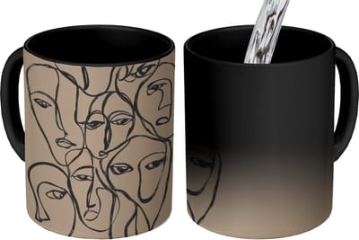 Magische Mok - Foto op Warmte Mokken - Koffiemok - Gezichtenzee - Lijntekening - Abstract - Magic Mok - Beker - 350 ML - Theemok