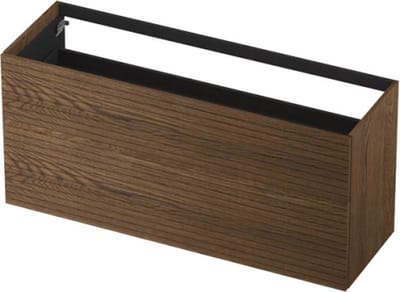 INK® wastafelonderkast 2 laden greeploos push to open echt hout met horizontaal gefreesd front 140x45x65cm, massief eiken chocolate