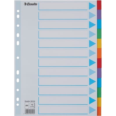 Tabbladen Esselte Standaard A4 12-delig karton 11-rings met voorblad assorti