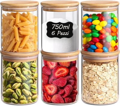 Glazen Voorraadpotten - Potten met deksel - Voedsel bewaren - Luchtdichte afsluiting - 6x 750 ml - Transparant