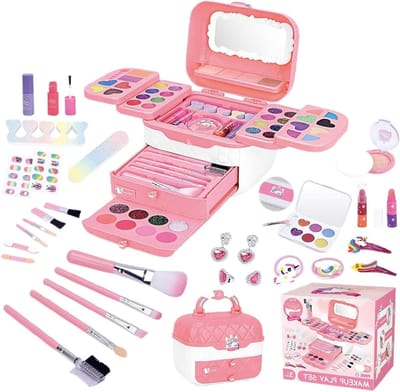 Kinderen Speelmake-up - Speelgoedmake-up Meisjes - Fantasierijk Spel - Wasbaar en Huidvriendelijk - 17.1 x 14.5 x 16.4 cm - Roze