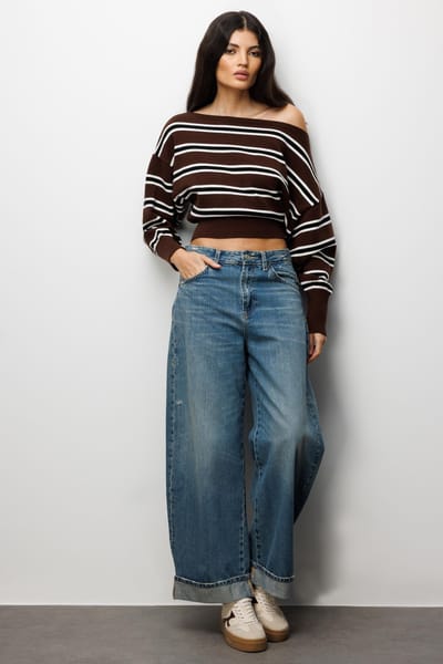 Bootneck Ballonmouwen Relaxed Fit Gebreide Trui