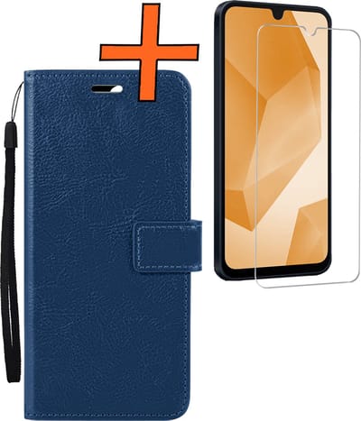 Hoes - Met Screenprotector - Geschikt voor Samsung Galaxy A16 - Luxe Pasjeshouder - Bookcase Portemonee - Flip Case - Kunstleer Book Case - Flipcase - Book Cover - Walletcase - PortemonneeHoes - Donkerblauw