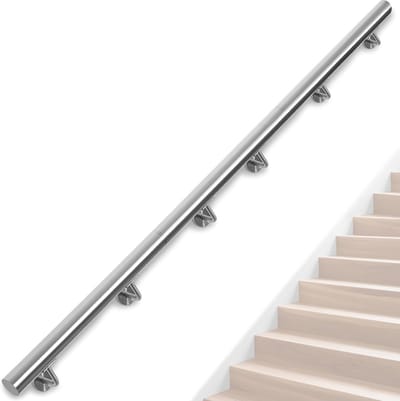 Trapleuning van roestvrij staal voor trappen, 350 cm, wandgemonteerde trapleuning met houders, rond Ø 42 mm, binnenbuitenschorreling voor zolder, veranda, garage, terras