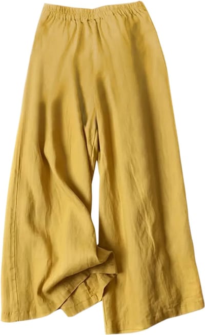 Livano Linnen Broek Dames - Zomerbroek - Volwassenen - Lange Broek - Pantalon - Strandbroek - Zomer - Ibiza Stijl - Geel - Maat S