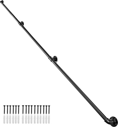 Trapleuning - Handreling Binnen - Veiligheid Trap - Gegalvaniseerd Staal - 3.7 Meter - Zwart