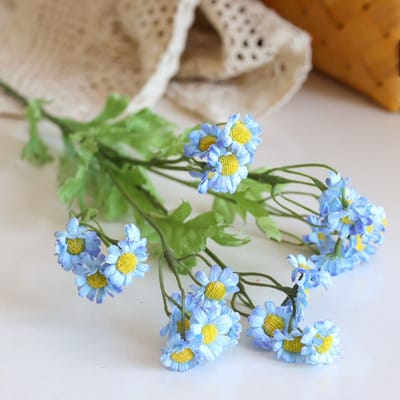 Kamille - blauw - zijden bloemen - 3 stelen - onderhoudsvrij - 55 cm - kunstbloemen