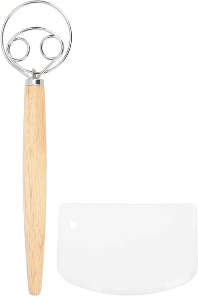 Deegklopper RVS en Schraper Set - Traditionele Deegmixer voor Brood en Gebak