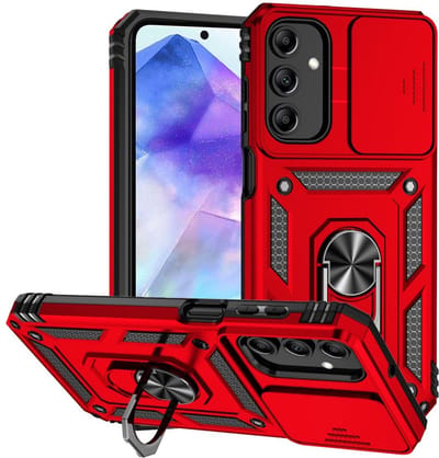 Coverup Hoesje - Geschikt voor Samsung Galaxy A55 Hoesje - Coverup Armor Ring Kickstand Back Cover met Camera Shield - Rood
