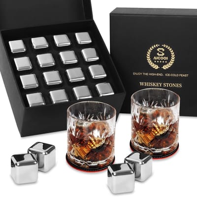 Dailygoods- IJsblokjesset Herbruikbaar van Metaal - 16 IJsblokjes - Grappige Cadeau voor Volwassenen - Perfect voor Verjaardag - Witte Olifant - Whiskystenen
