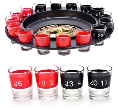 Drankspel Roulette met 16 Shotglaasjes – Feestspel -Diameter 30 cm -Gezellige Avonden