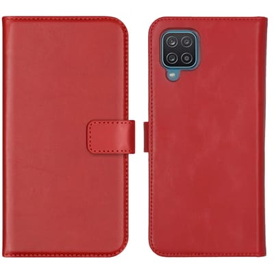 Selencia Hoesje - Geschikt voor Samsung Galaxy A12 - Echt Lederen Bookcase - Rood