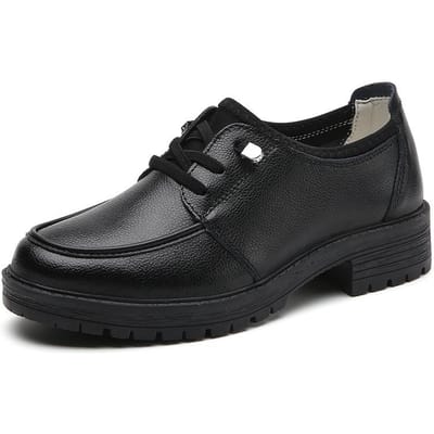 Nieuwe Herfst- en Winter Mid-hak Echt Leer Casual Luie Leren Schoenen Zwart Dikke hak Werk Schoenen Veelzijdige Dikkere zool Dames Schoenen 40