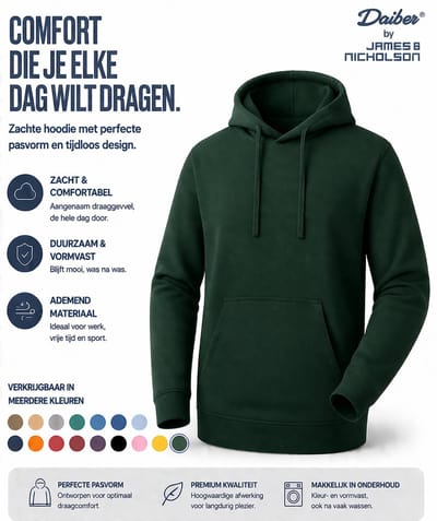 Daiber Hoodie Heren - Sweatshirt Heren met Capuchon - (Donkergroen) - Maat M - Inclusief 2 TLRGolf Wasknijpers