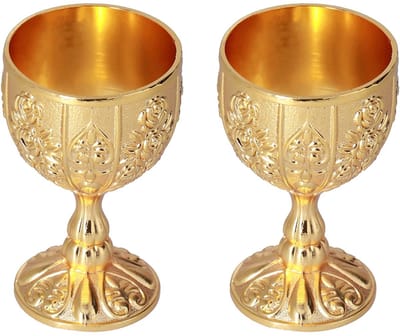 NTH products- Wijnglas Vintage Design - 2 Stuks - Middeleeuws Metalen Wijnglas - Reliëf Patroon - Geschikt voor Wijn/Bier - Elegant Uiterlijk - Kelk
