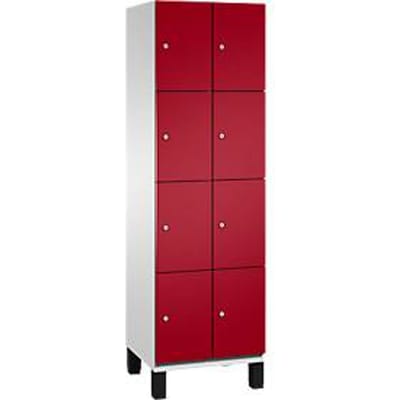 C+P Cambio lockerkast, 2 vakken, 8 vakken, op poten, B 600 x D 525 x H 1980 mm, lichtgrijs/ruinrood