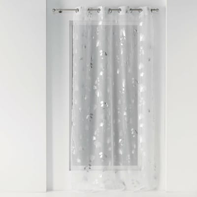 Glasgordijn 140 cm x 240 cm Silver Flowers White