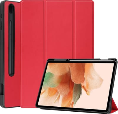 Hoesje - Geschikt voor Samsung Galaxy Tab S7 FE - Dun & Stevig - Hard Cover Case - Trifold Bookcase Hoes - Met Uitsparing Geschikt voor S Pen - Hardcover Book - Tablethoes - Rood