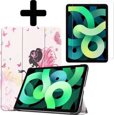 Hoes - Geschikt voor Apple iPad Air 5 (2022) - 10.9 inch - 5e Generatie - M1 - Met Screenprotector - Trifold Bookcase - Hard Cover - Hardcover Book Case - Tablet Hoesje - Elfje