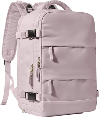 Reisrugzak voor Dames en Heren – Handbagage Rugzak Vliegtuig Goedgekeurd, Laptoprugzak 15,6 Inch, Waterdichte Backpack, Travel Rugzak, Rugtas met Meerdere Vakken voor Reizen, Werk, School en Dagelijks Gebruik - Roze