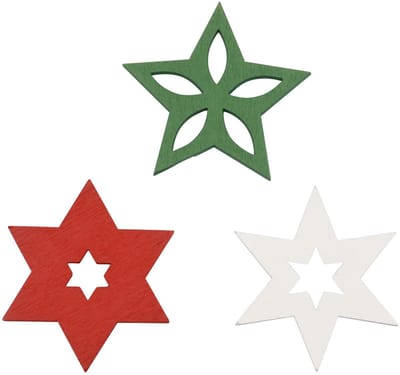 Strooidecoratie kerst houten sterren rood/wit/groen Ø3,5cm 72 st, 72 S