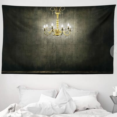 ABAKUHAUS Grunge Wandtapijt en Sprei, Klassieke Donkere Kroonluchter, 230 x 140 cm, Grijs en Geel