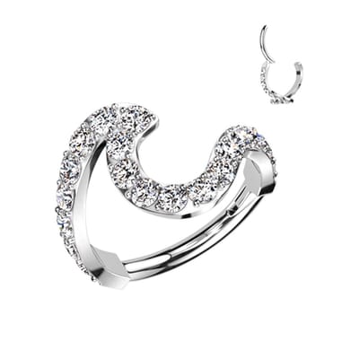 Piercing PVD swish wave gemmed clicker 1.2x10 - zilver - LMPiercings