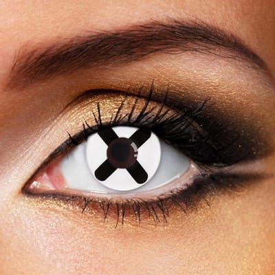 Partylens® witte kleurlenzen - Black X - zachte jaarlenzen met lenshouder - Halloween - Cosplay