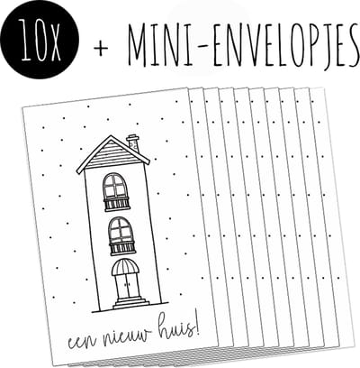 10x Minikaartjes + Mini-envelopjes | EEN NIEUW HUIS | kleine kaartjes met kraft enveloppen