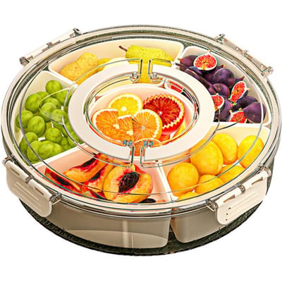 Roterende Snackcarrousel Multifunctionele Snackspinner Serveerschalen Set voor Feesten Picknicks Reizen Voedselveilig voor Fruit yellow