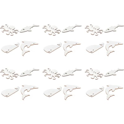24 Stuks Houten Schijven Cartoon Zeedier Vorm DIY Hanger Handgemaakte Ambachten Decoratie white