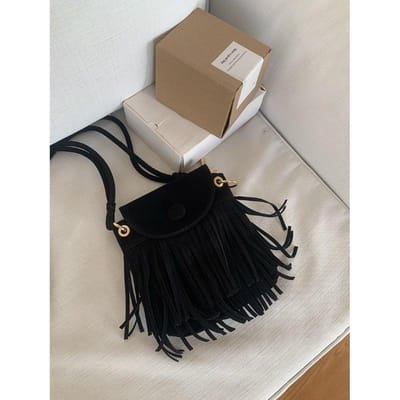 Sac à bandoulière en daim style rétro américain pour téléphone portable, petit sac carré à pompon, style Hong Kong, pour femme gray
