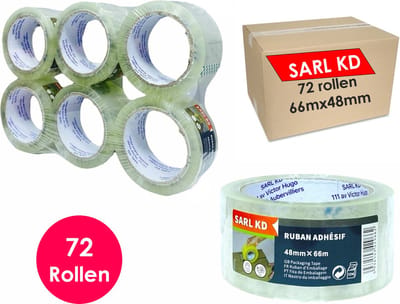 Verpakkingstape - 72 rollen - Transparant - PP Plakband - 66mx48mm - Polypropylene tape - SARL KD®