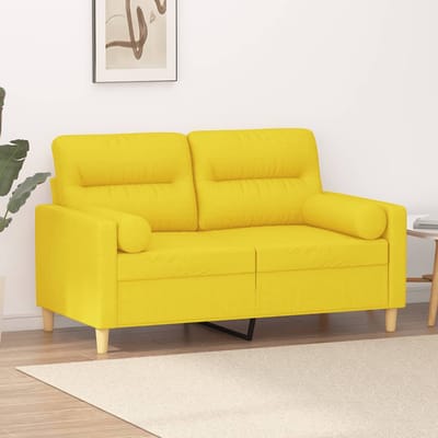 vidaXL - Tweezitsbank - met - sierkussens - 120 - cm - stof - lichtgeel