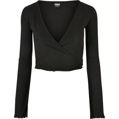 Urban Classics - Cropped Rib Wrapped Longsleeve top - L - Zwart