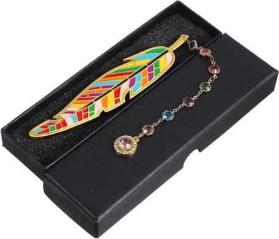 Feather Bookmark in Vederdesign - Multicolor Metalen Boekenleggers als Perfecte Cadeaus voor Moeders en Boekenliefhebbers, Inclusief Ketting en Boekaccessoires