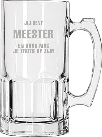 Gegraveerde Bierpul 1ltr Jij bent Meester en daar mag je trots op zijn