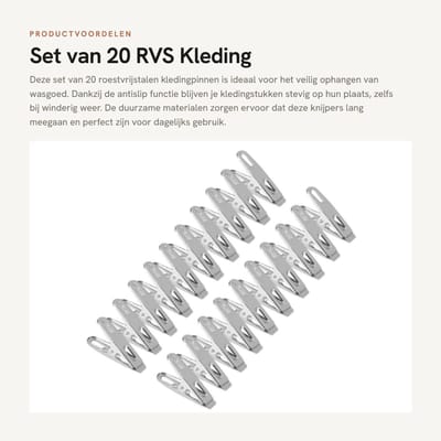 Dailygoods- Kledingpinnen 20 stuks - Roestvrij Staal - Antislip - Duurzaam - Winddicht - Klemcapaciteit - Wasknijpers