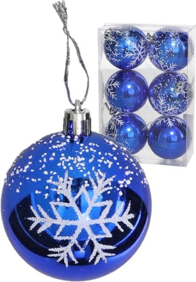 Gerimport gedecoreerde kerstballen - 6x - 6 cm - kunststof -blauw