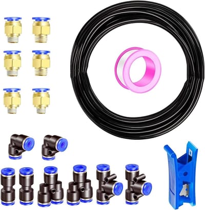 Flexibele PU-pneumatische slang voor perslucht, 10 mm buiten, 6,5 mm binnen, zwart, met snelkoppelingen en aansluitingen