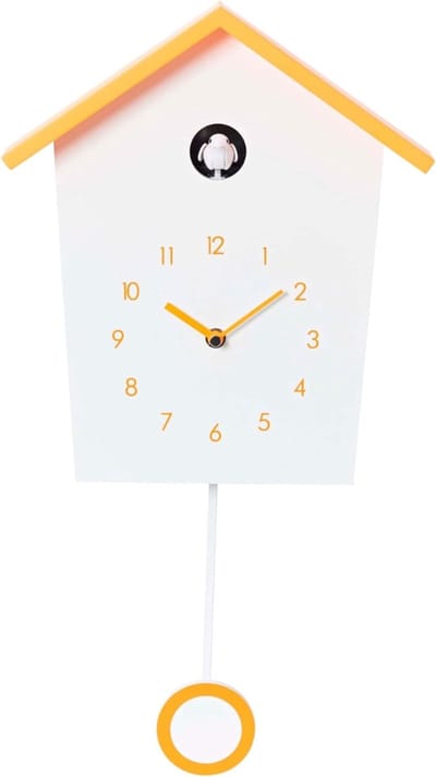 Florixa® Koekoeksklok Modern - Wandklok - Klok - Inclusief Gewichtsketting - Wit/Oranje - ‎47cm× 27cm × 8cm