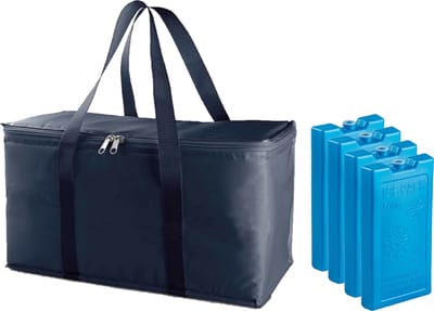 Grote isolatie koeltas blauw 39 x 22 x 19 cm met 4x stuks blauwe koelelementen