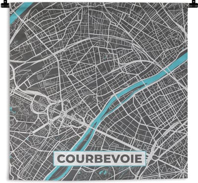 Wandkleed - Wanddoek - Kaart – Stadskaart – Frankrijk - Courbevoie - Plattegrond - 180x180 cm - Wandtapijt