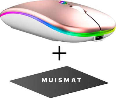 DREILEX Draadloze Roze PRO Muis met GRATIS muismat - Bluetooth - LED- Slank ontwerp - Oplaadbaar - Geruisloze werking - Draagbaar - 2.4G Draadloos en Bluetooth - Dual - Inclusief USB ontvanger
