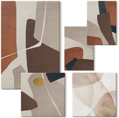 Wallfluent Set van canvas schilderijen - Abstractie van structurele vormen in een moderne stijl Canvas Schilderijen Set - Set van 5 Canvas Schilderijen - Bruin Set van Canvas Prints - Abstractie Canvas Kunst Set - Boheemse Canvas Kunst Set